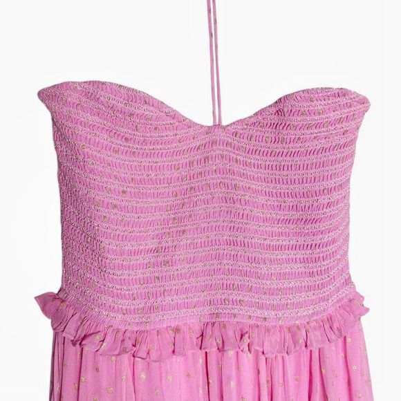 ROCOCO SAND Ombré Halter Maxi Dress Size Large Pink Purple Gold Dots - Picture 6 of 16